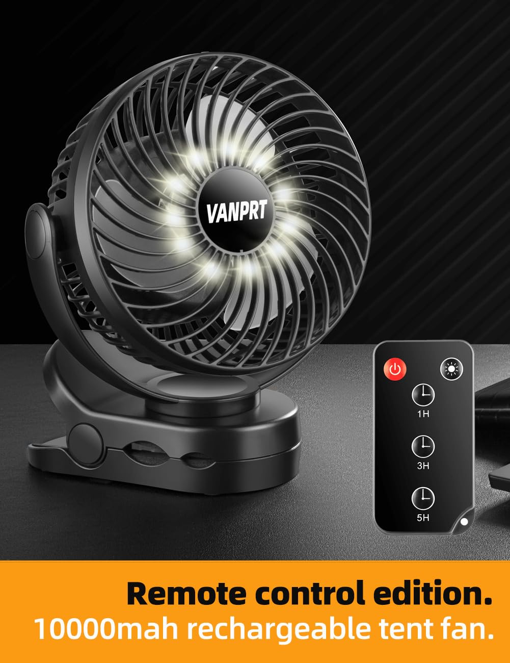 Vanprt 6'' Portable Hanging Rv Tent Fan With Remote Control,10000Mah Battery Camping Fan With Led Light And Timer, 40 Hours Work