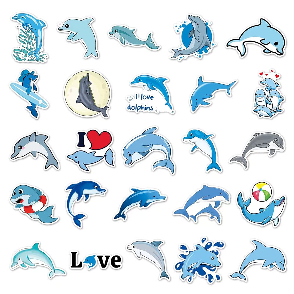 Dolphin Stickers |50Pcs Dolphin Waterproof Vinyl Decals For Bike Water Bottles Laptop Bicycle Refrigerator Cup Luggage Computer