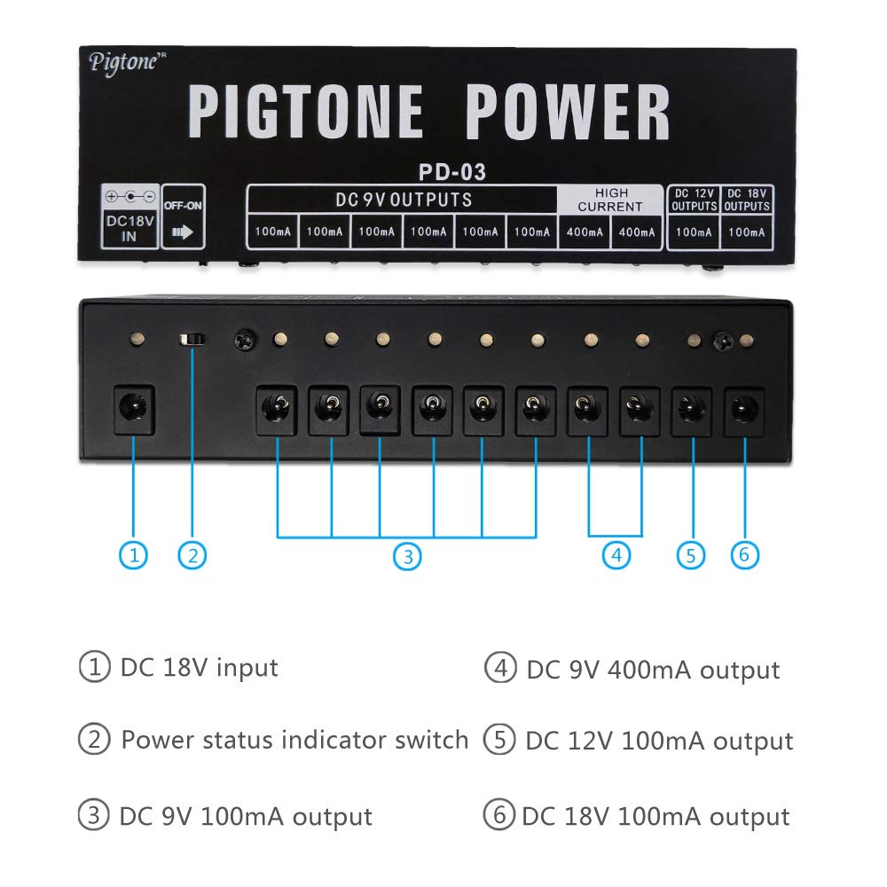 Pigtone Guitar Effect Pedal Power Supply 10 Isolated Dc Outputs Suitable For 9V/12V/18V 100Ma 400Ma Short Circuit And Overcurren
