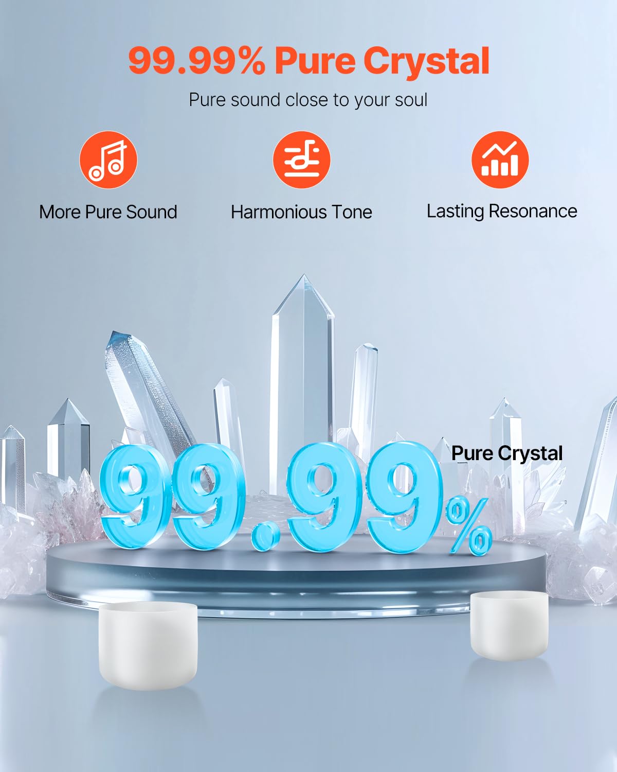 Vevor 2Pcs Crystal Singing Bowls, 8-Inch And 10-Inch A & F Note Singing Bowls, Frosted Quartz Singing Bowl With 10 Carrying Bag,