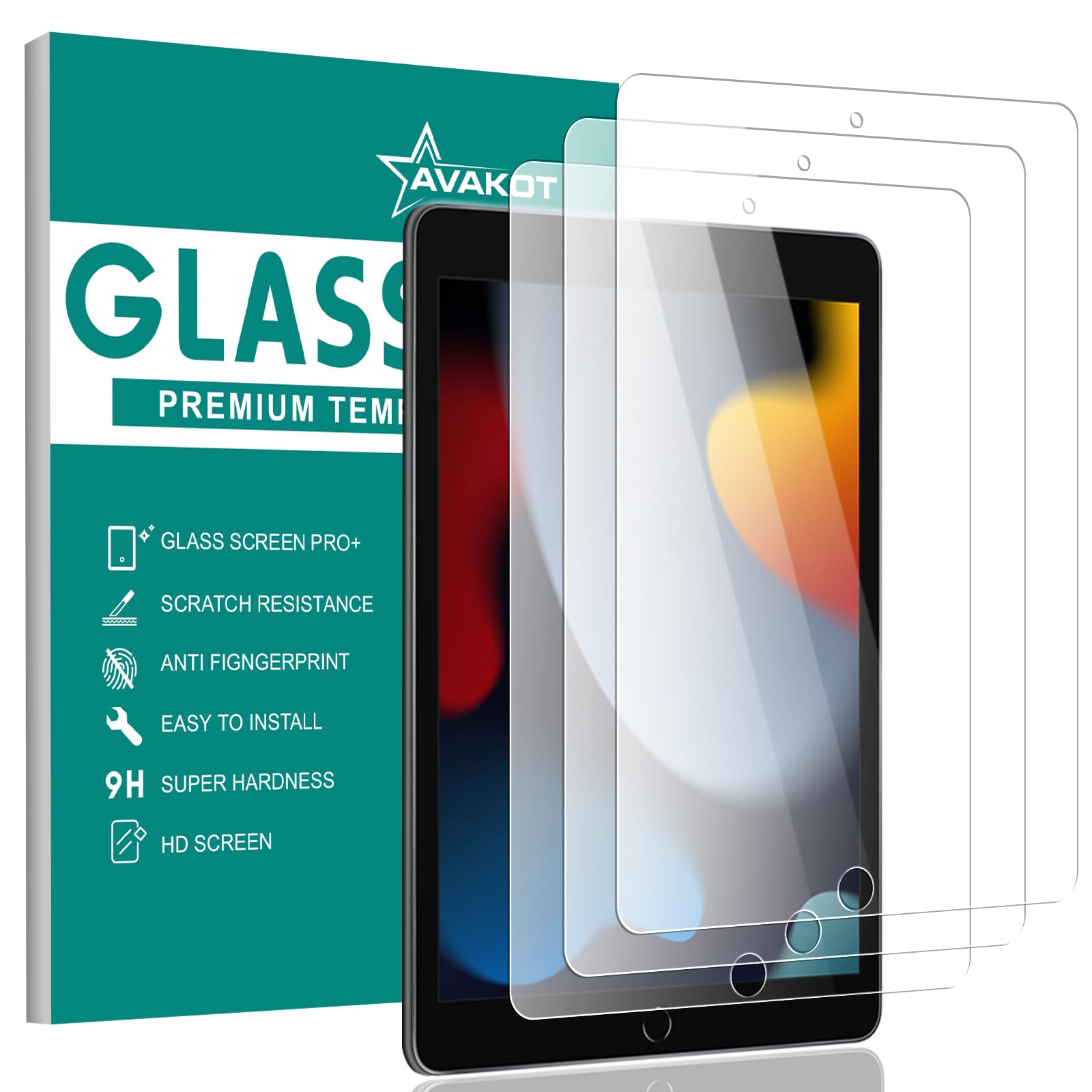 Avakot 3 Pack Screen Protector For Ipad 9Th Generation 10.2 Inch 2021, Ipad 10.2 Screen Protector Touch Sensitive Anti Fingerpri