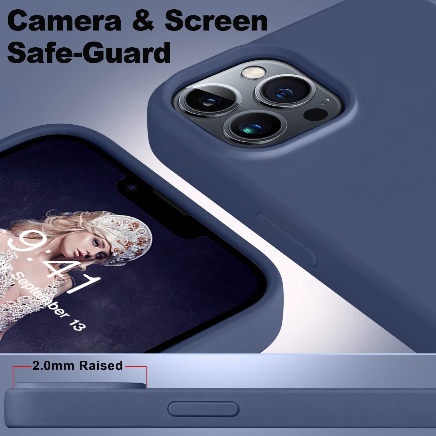 LOVE 3000 iPhone 12/12 Pro Slim Liquid Silicone Shockproof Phone Case with Full Body Protection Navy Blue