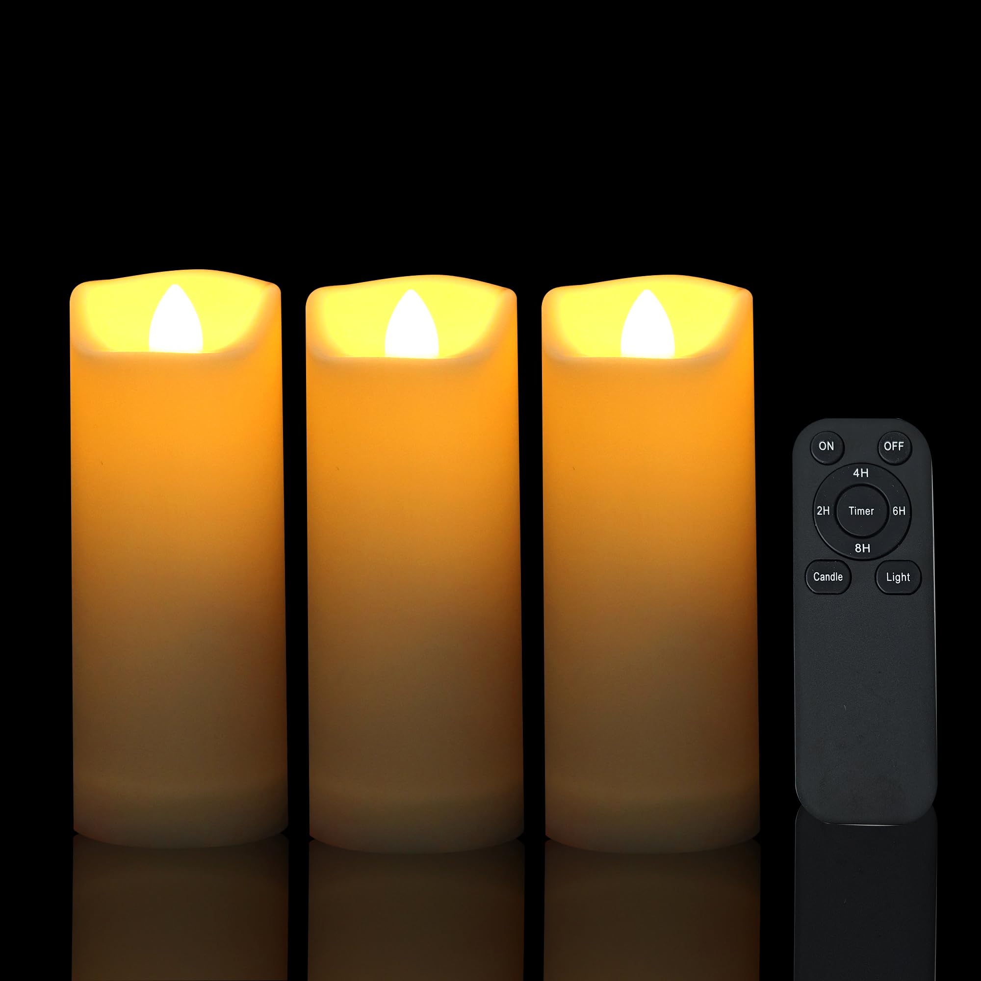 Battery Operated Flameless Led Pillar Candle With Remote Cycling Timer, Realistic Plastic Electric Tall Flickering Light For Ind