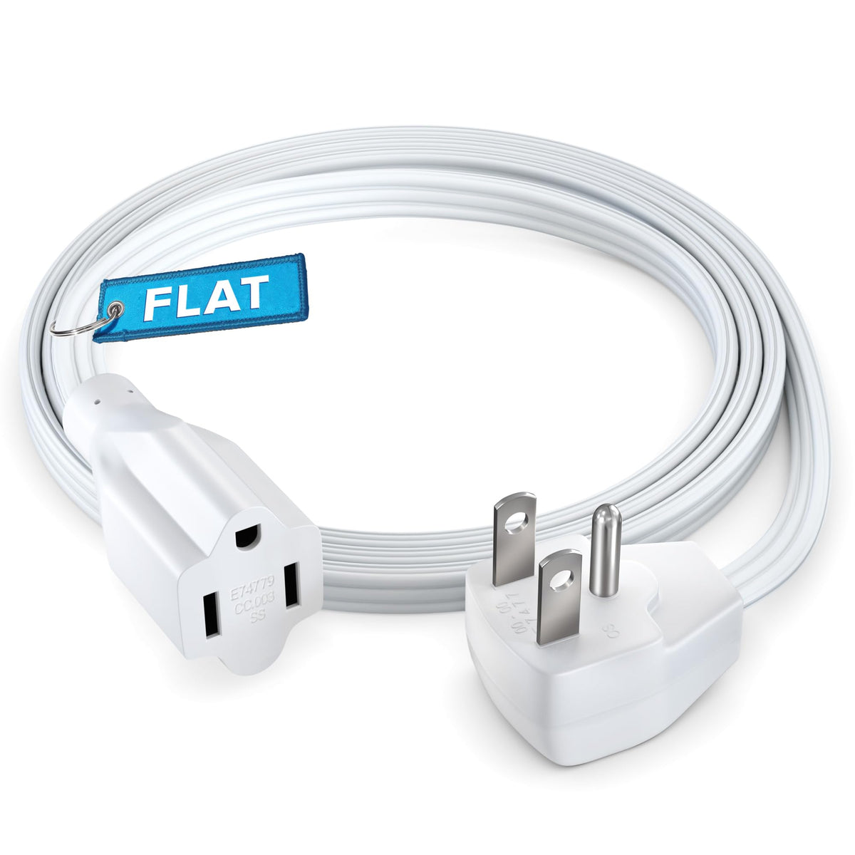 Maximm Extension Cord Heavy Duty (4 Feet) Flat Wire 3 Prong Flat Plug, 14 Awg Power Cord   Ul Certified, White, Ideal For Home A