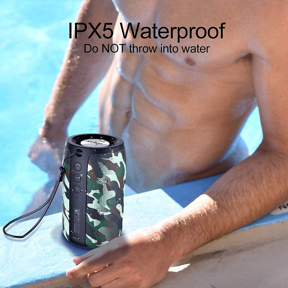 Zealot Bluetooth Speaker, Portable Speaker, S32 Outdoor Speaker, Waterproof Ipx5, Dual Pairing, Stereo Sound/Tf Card/Usb/Aux Competible For Iphone14 Samsung Home/Hiking/Fishing  Camo