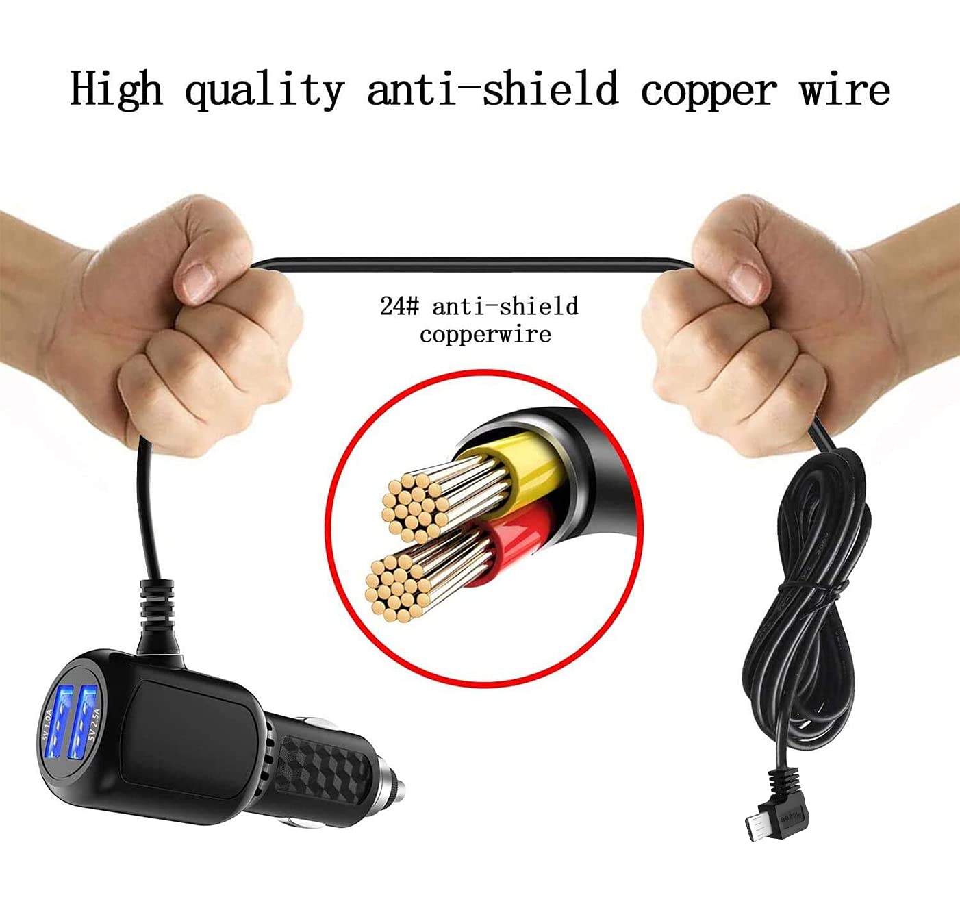 Dash Cam Charger 2024 Upgraded Micro Usb Car Charger With Dual Usb Port Compatible With Apeman, Rexing, Byakov, Akaso, Crosstour