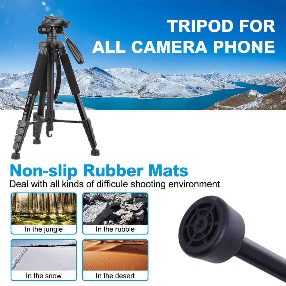 74�� Camera Tripod,Heavy Duty Camera Stand Tripod,Cell Phone Tripod With Phone Holder, Professional Travel Dslr Tripods Compatible With Dslr Cameras,Cell Phones,Projector,Webcam(Black)