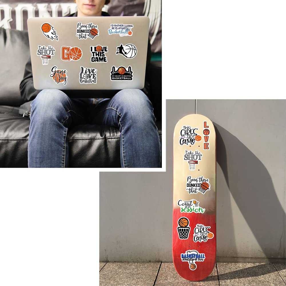 Twstyfal Basketball Stickers 50Pcs Sports Trash Talk Stickers Variety Vinyl For Water Bottle, Skateboard,Refrigerator,Hydro Flas