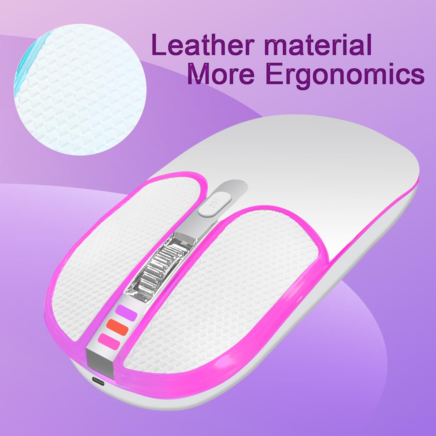 Dancesoul Leather Button Rgb Wireless Mouse,Laptop Mouse,Slim Silent Mouse Rechargeable,Usb C Mouse With Usb/Type C 2 In 1 Recei
