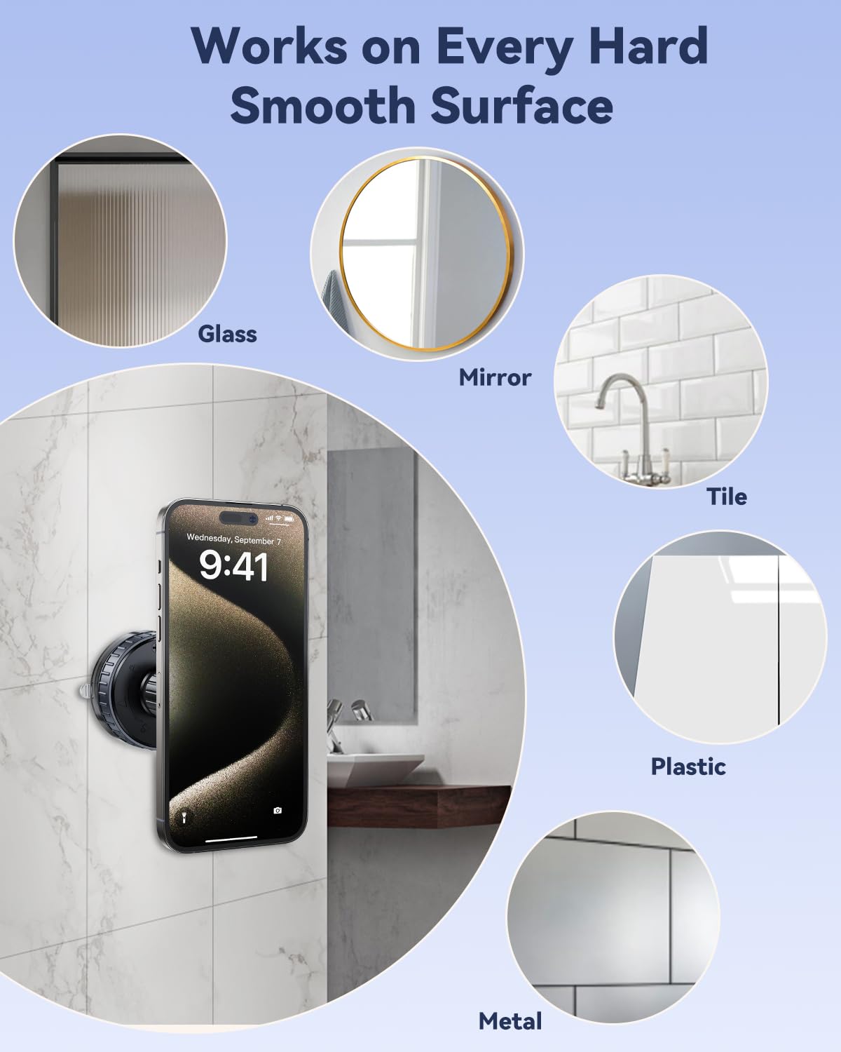 Nediea Vacuum Suction Cup Phone Mount,Hands-Free Magnetic Shower Cell Phone Holder,Adjustable Phone Suction Grip For Mirror/Smoo
