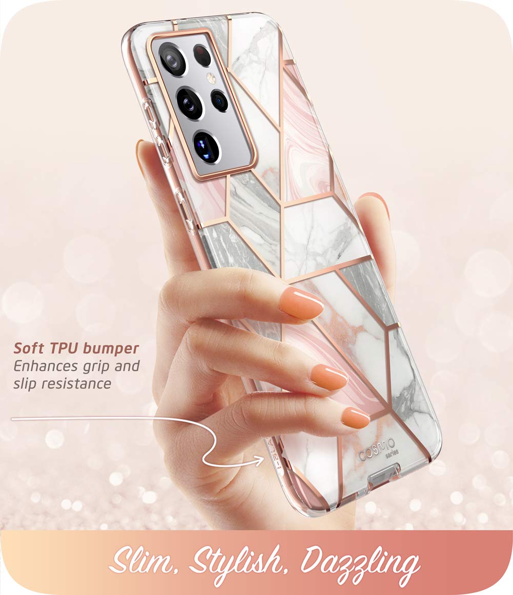 I Blason Glitter Case For Samsung Galaxy S21 Ultra (6.8 Inch) 5G Mobile Phone Case Bumper Case Shiny Protective Cover [Cosmo] Wi