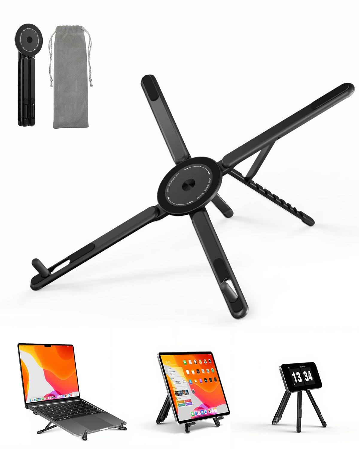 Viozon Portable Laptop Stand for Desk, Foldable Adjustable Computer Riser with Magnetic Phone Holder, Aluminum Laptop Stand for 