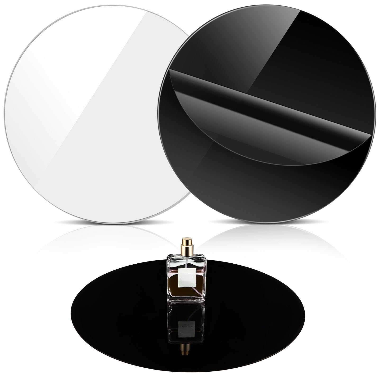 2 Pieces 12 Inch Reflective Display Table Riser Professional Product Photography Black and White Background Display for Product 