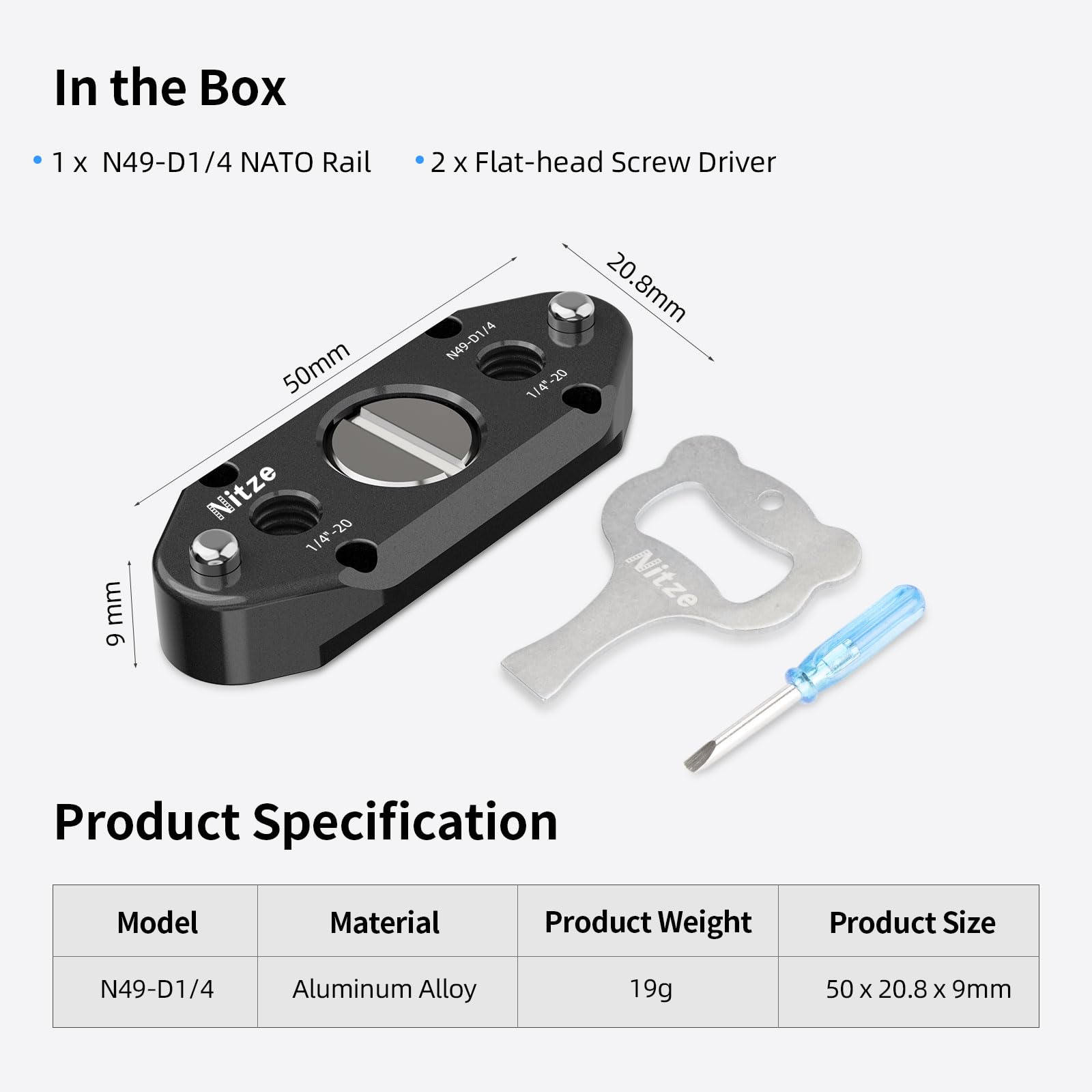 Nitze Nato Rail With 1/4    Screw And Removable Locating Pins   N49 D1/4