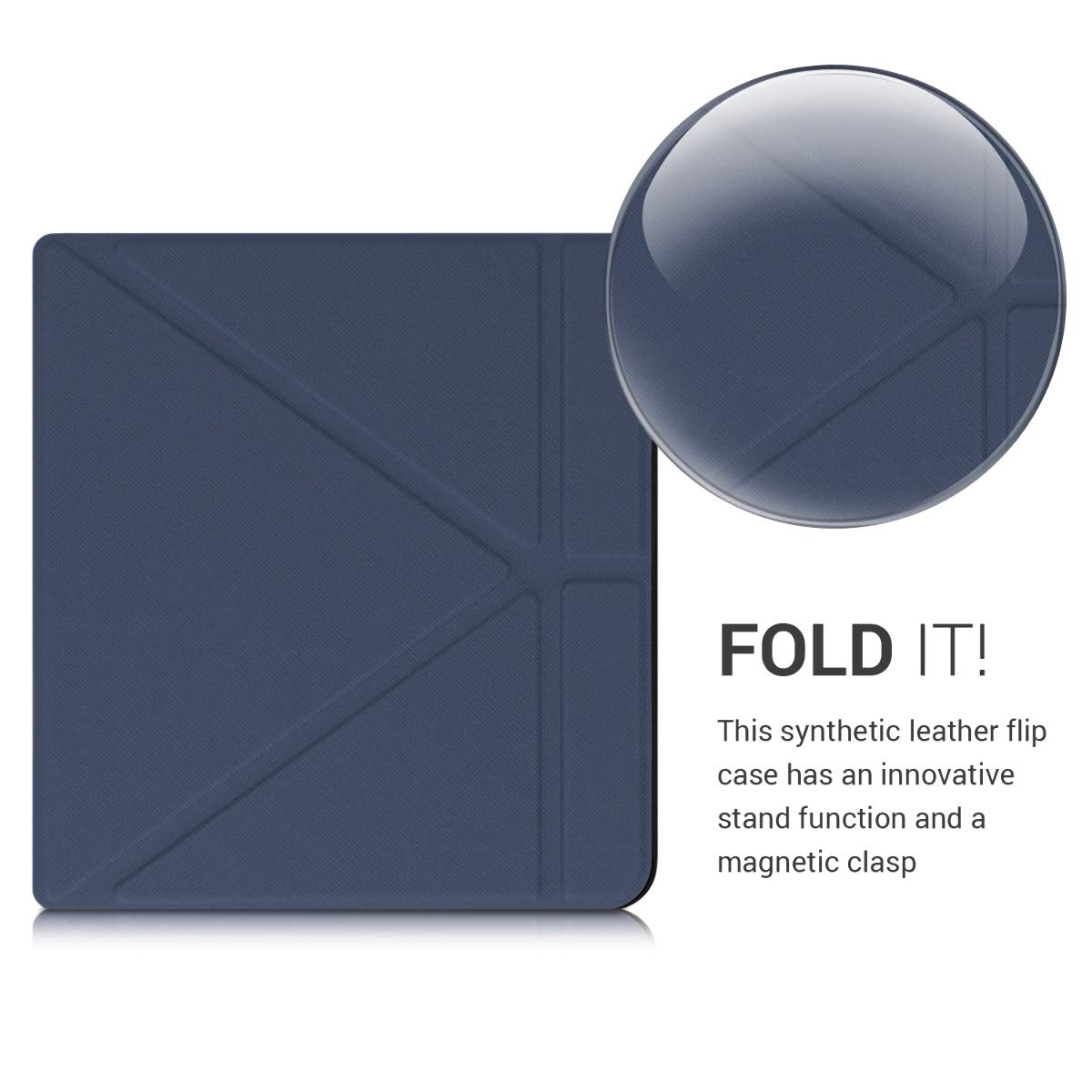 Kwmobile Origami Case Compatible With Kobo Libra H2O Case - Slim Pu Leather Cover With Stand - Dark Blue