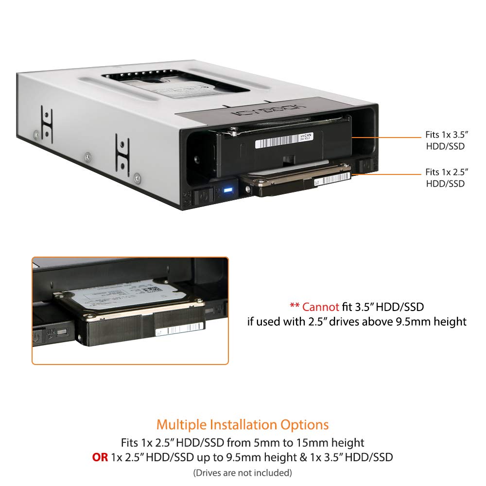 ICY DOCK Tray-Less SATA SSD/HDD Docking Enclosure for 5.25" Drive Bay | Model MB795SP-B | Compatible with 2.5" & 3.5
