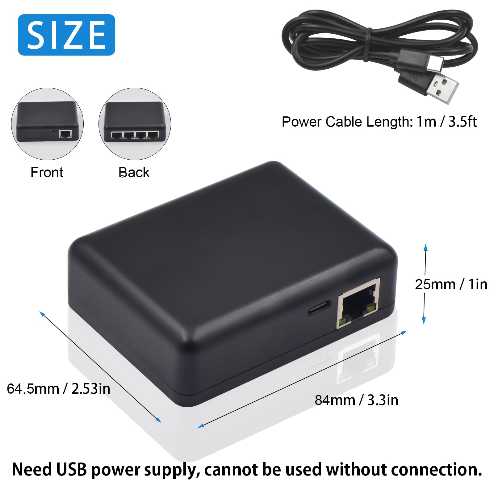 Poyiccot Rj45 Ethernet Splitter 1000Mbps, Ethernet Splitter High Speed, Gigabit Rj45 Network Splitter Adapter With Usb Power Cable For Cat5, Cat6, Cat7 [4 Devices Simultaneous Networking], Rj45 1 To 4