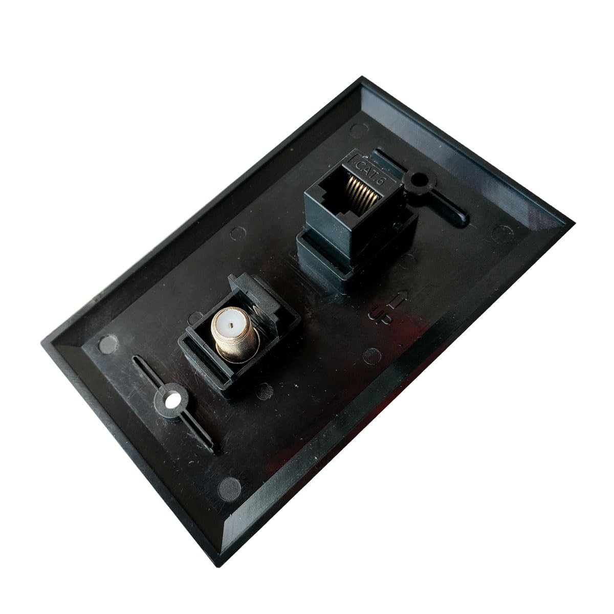 Bupldet Ethernet Coax Wall Plate Grossy Black   Cat 6 Rj45 Coaxial Cover Plate Female To Female Faceplate For Cat6/Cat5E Cables
