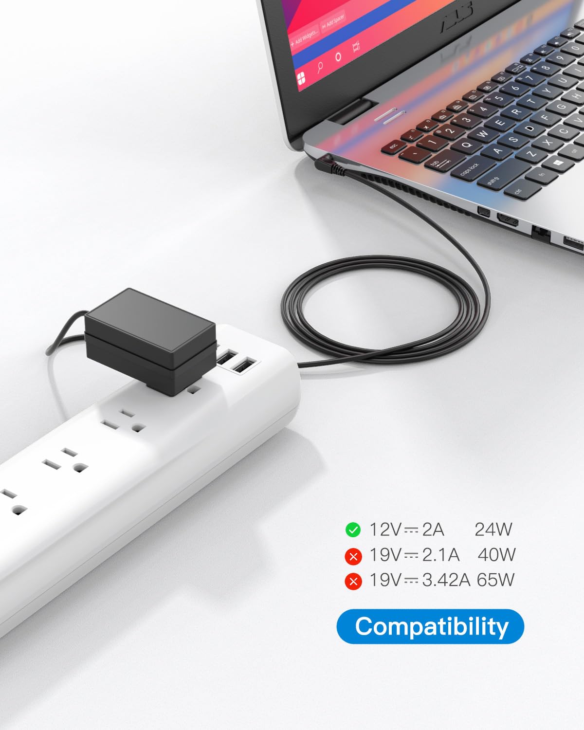 (Ul Safety Certified Product) Charger Fit For Gateway Laptop 12V 2A   (Fit For Gwtc116 2Bl,Gwtn156 11Bk,Saw30 120 2000U,Gwtc116