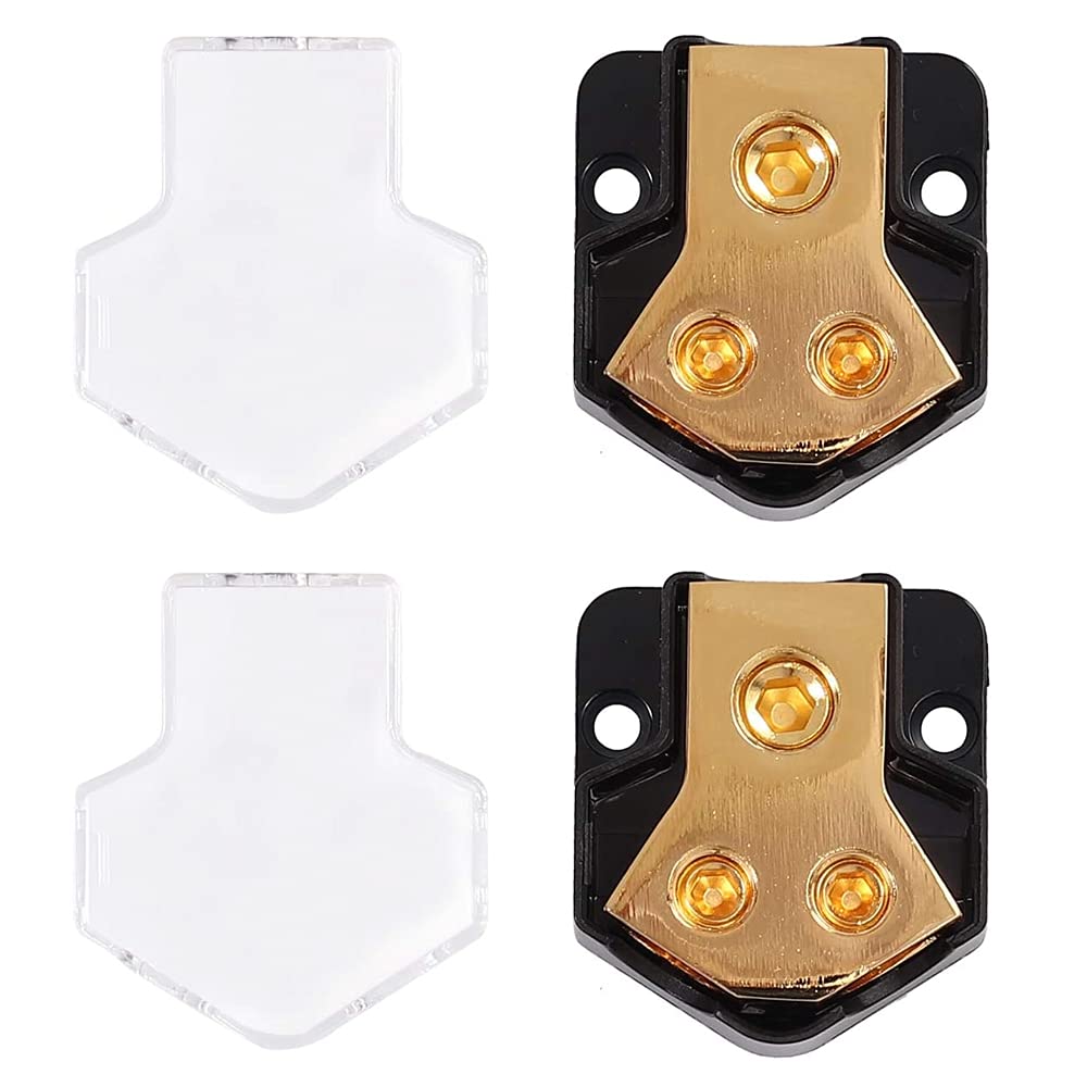 2 Way Power Distribution Block, Lawuza Connecting Block 0/2/4 Gauge In 4/8/10 Gauge Out Amp Ground Distributor For Auto Car Audio Splitter Amplifier