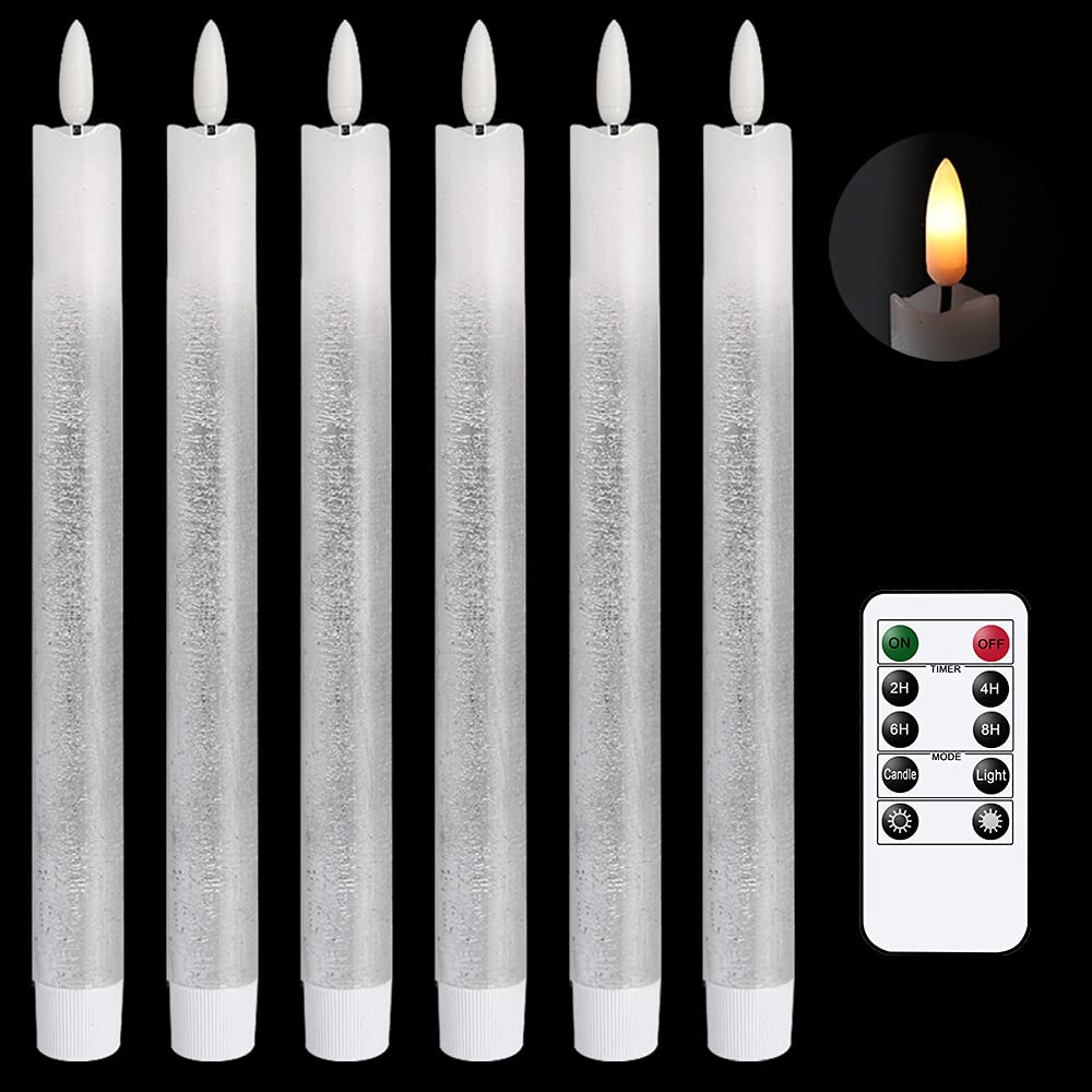 Dromance Silver Flameless Taper Candles Battery Operated With Remote Timer, Real Wax 3D Wick Flickering Led Taper Candles Dinner
