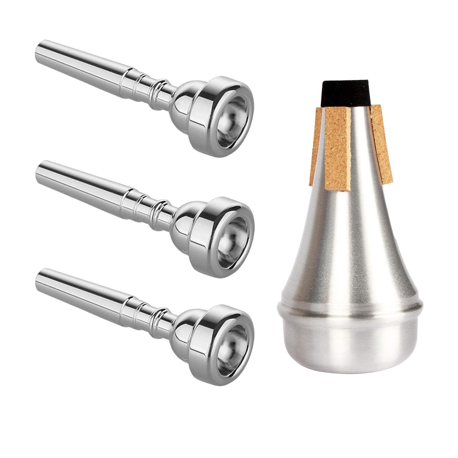 Kuylive 3 Pack Trumpet Mouthpiece (3C 5C 7C) With Lightweight Aluminum Practice Trumpet Mute Silencer Fit For Yamaha Bach Conn K