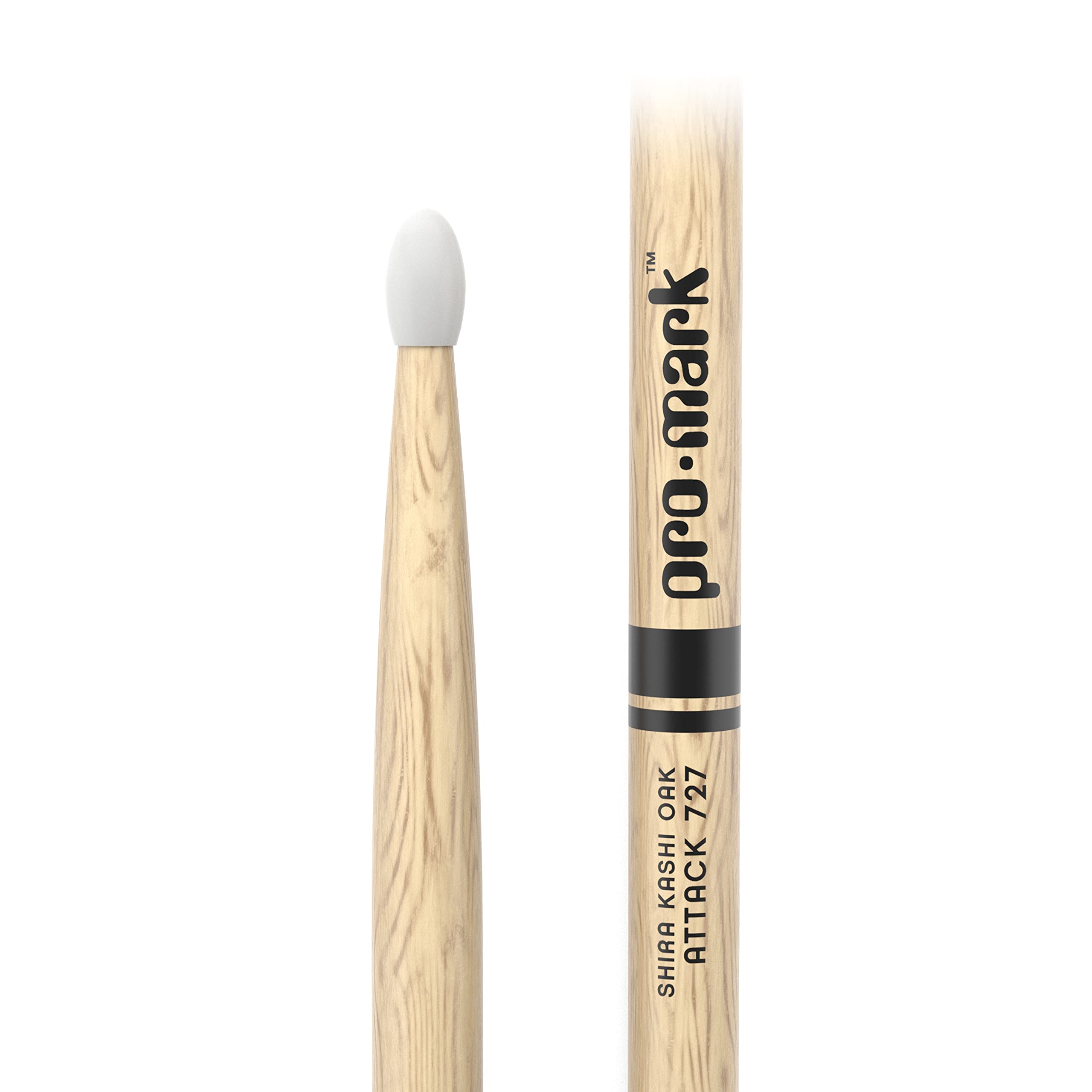 Promark Drum Sticks   Classic Attack 727 Shira Kashi Oak Drumsticks, Oval Nylon Tip, One Pair
