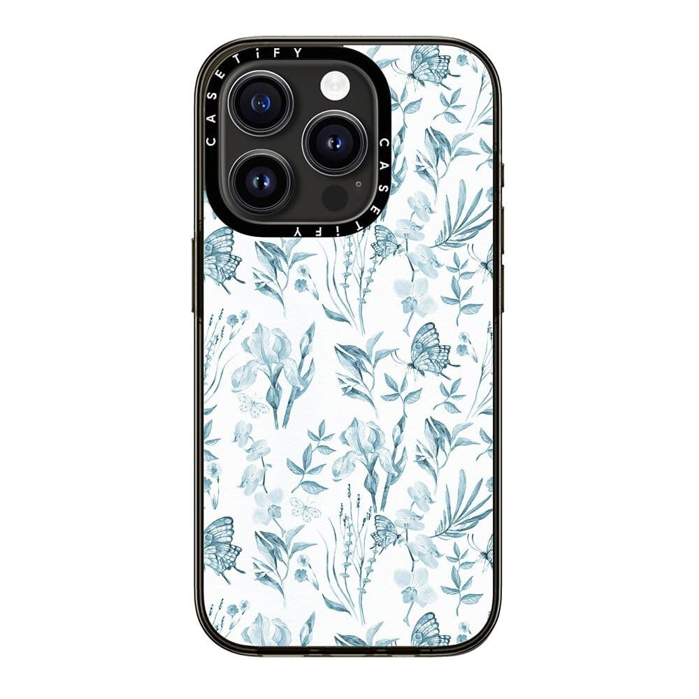 Casetify Compact Case For Iphone 15 Pro [2X Military Grade Drop Tested / 4Ft Drop Protection]   Elegant Pastel Blue Vintage Butt