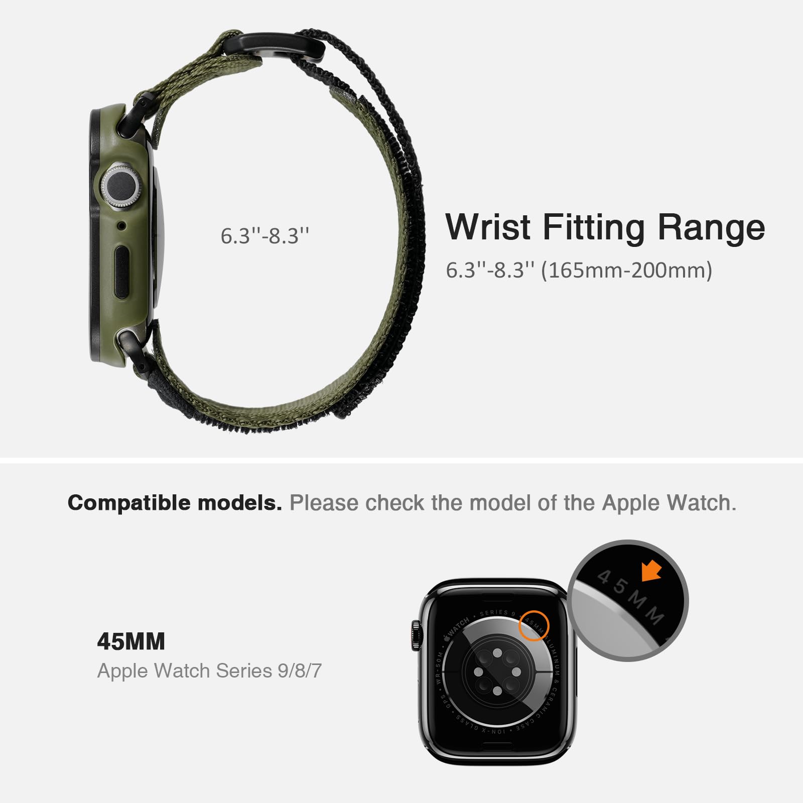 Rugged Case With Band For Apple Watch Series 9/8/7 Band 45Mm, Hook And Loop Nylon Sport Strap With Case For Iwatch Men(Army Gree