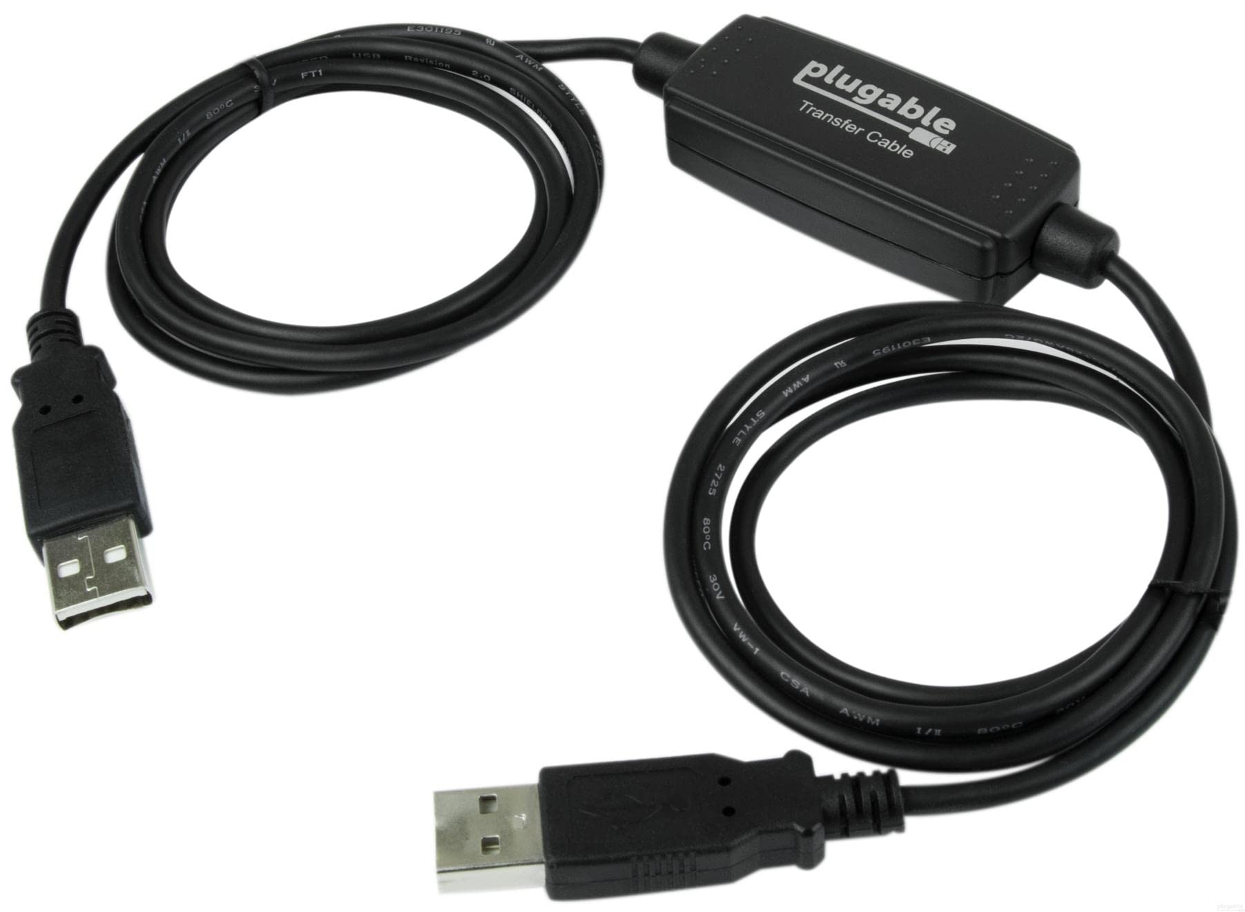 Plugable USB Transfer Cable, Unlimited Use, Transfer Data Between 2 Windows PCs, Compatible with Windows 11, 10, 7, XP, Bravura