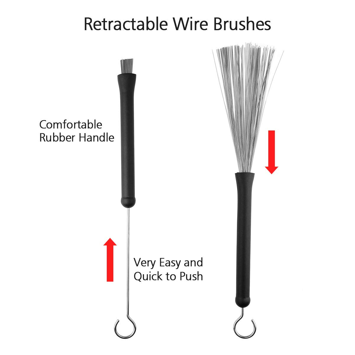 Drum Sticks Set,Eison 5A Maple Wood Drum Sticks,Drum Rods Brushes,Retractable Drum Wire Brushes,12Pcs Drum Dampeners With Portab