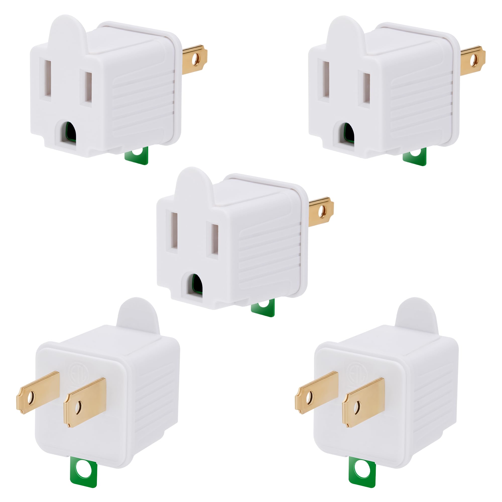 3 Prong To 2 Prong Outlet Adapter 5 Pack   Portable & Polarized 3 Pin To 2 Pin Grounding Converter Socket, Wall Outlet Plug Conn