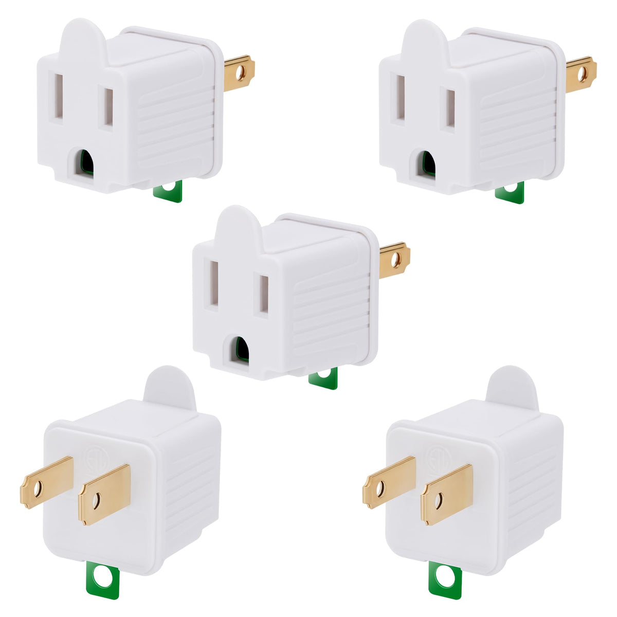 3 Prong To 2 Prong Outlet Adapter 5 Pack   Portable & Polarized 3 Pin To 2 Pin Grounding Converter Socket, Wall Outlet Plug Conn