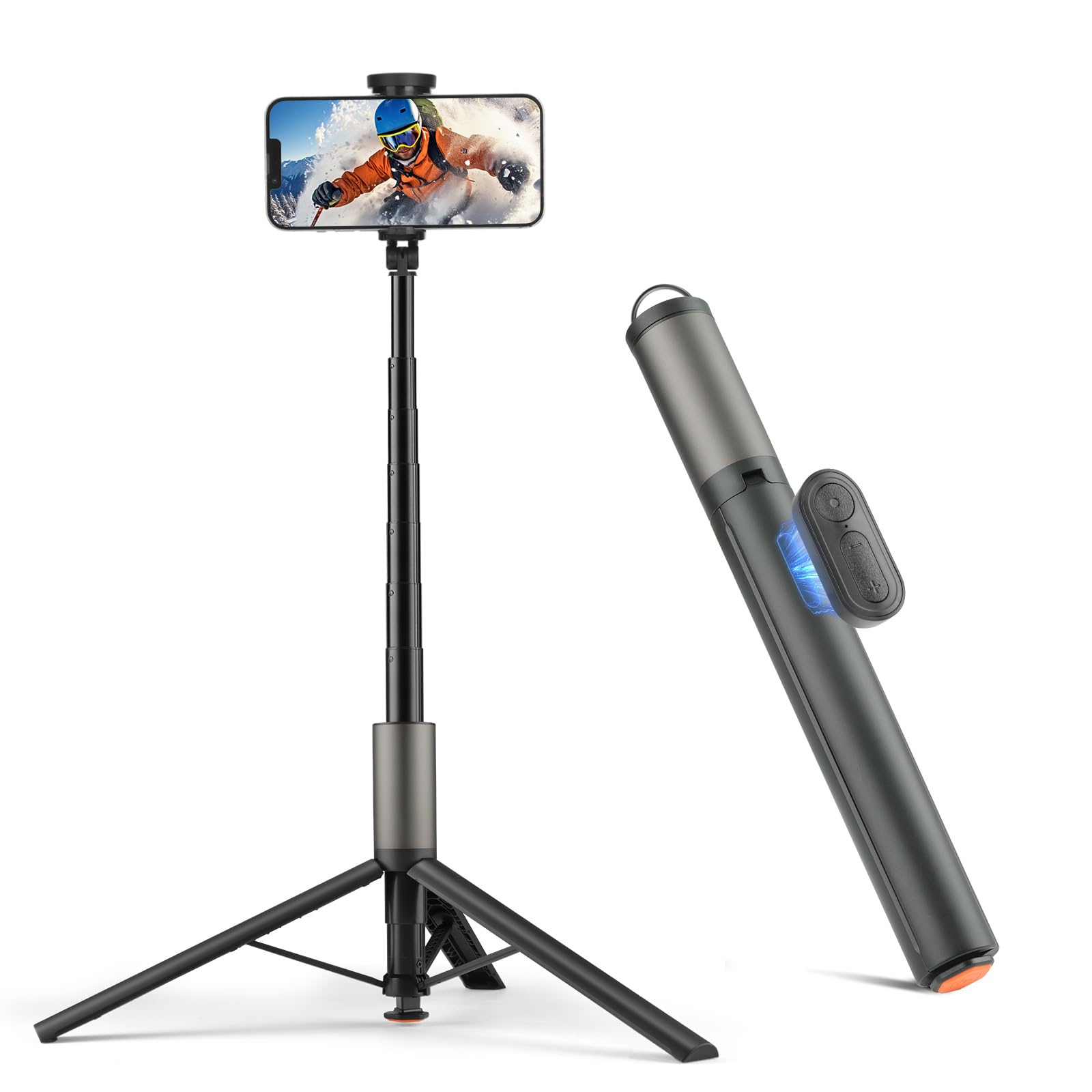 62 inch Automatic Tripod for iPhone, Auto-Open Phone Tripod Stand with Magnetic Smart Remote,Selfie Stick Remote Cell Phone Zoom