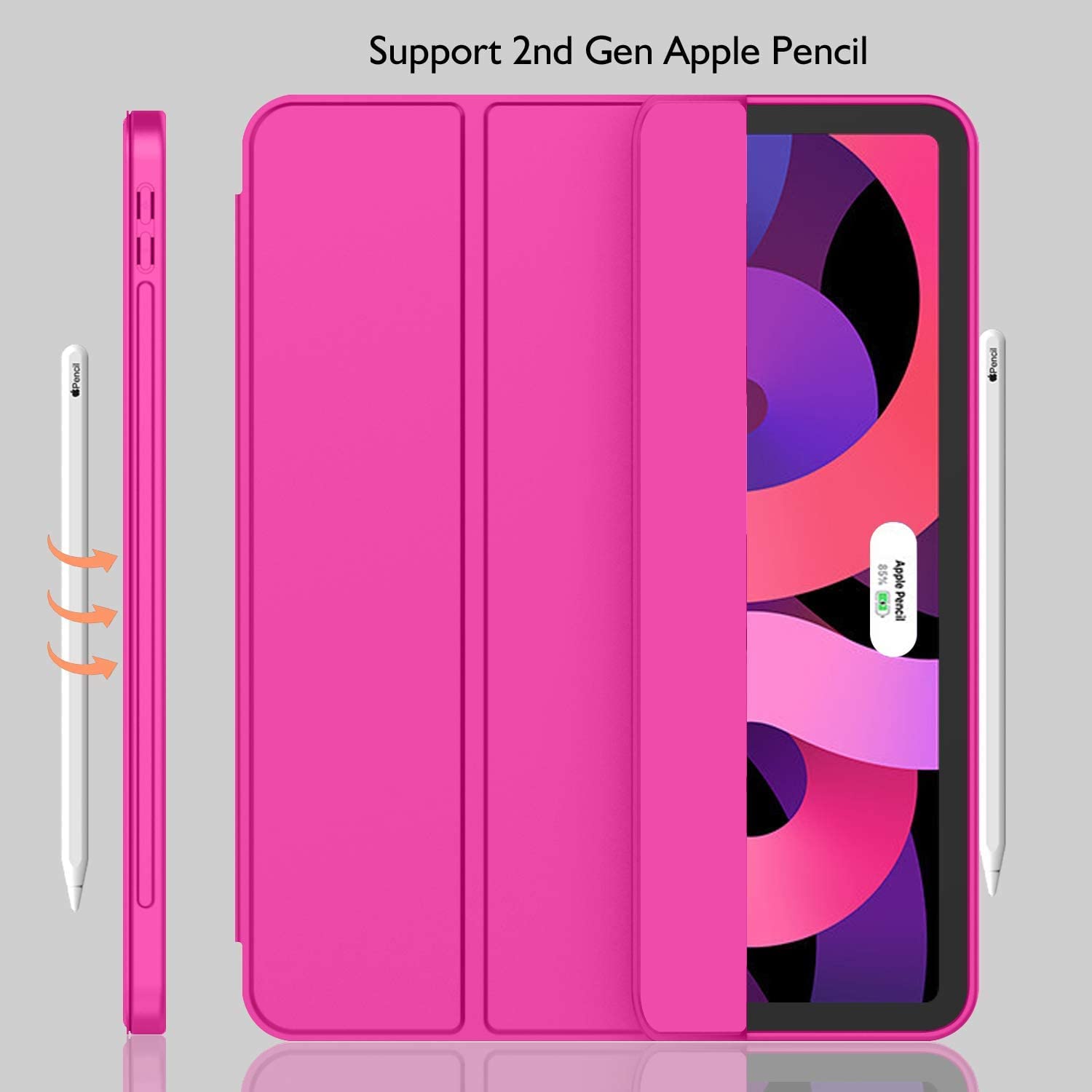 Imieet Ipad Air 11 Inch Case M3(2025) / M2 (2024), Ipad Air 5Th/4Th Generation Case 2022/2020 10.9 Inch With Pencil Holder,Trifold Stand Smart Case With Soft Tpu Back(New Rose Red)