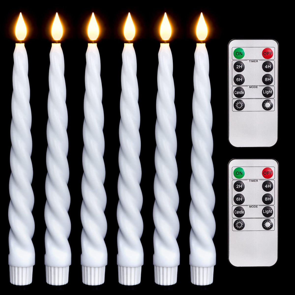 Homemory Spiral Flameless Taper Candles With Remote Timer, 6Pack 9.6 Inches Real Wax Led Taper Candles Battery Operated Candlest