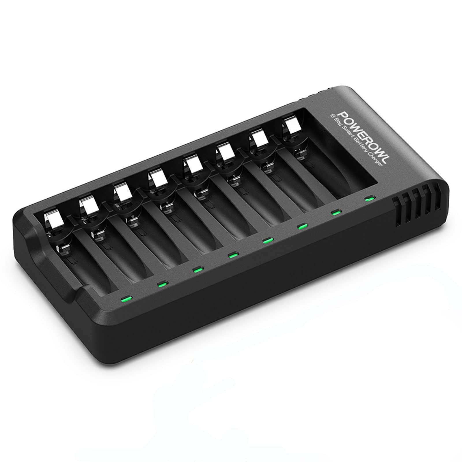 Powerowl 8 Bay Aa Aaa Battery Charger, Usb High Speed Charging, Independent Slot, For Ni Mh Ni Cd Rechargeable Batteries, No Ada
