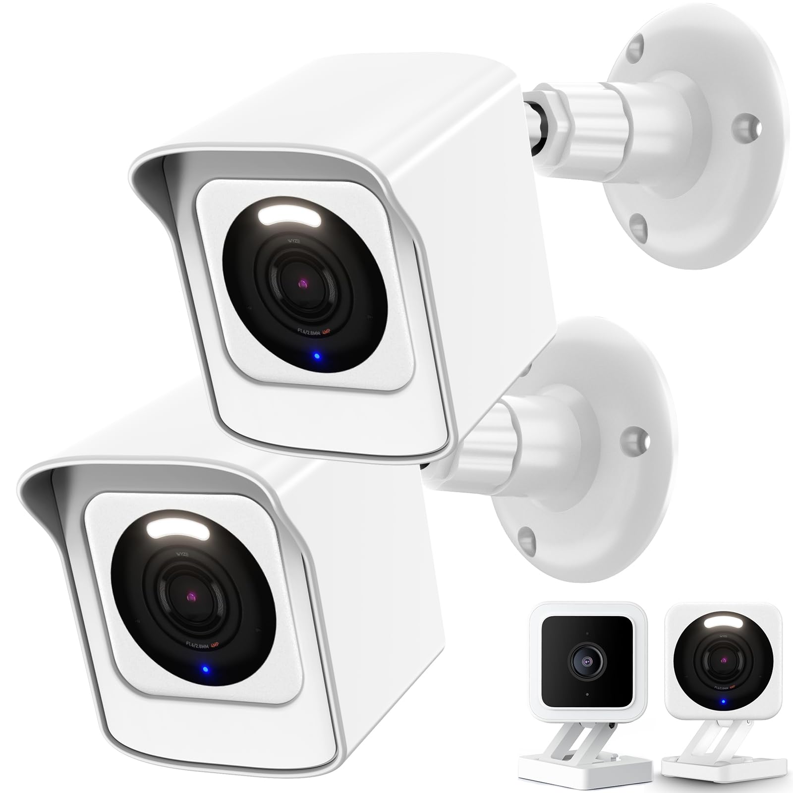 Pef Mount For All New Wyze Cam V4/Cam V3, Weatherproof Protective Cover And 360 Degree Adjustable Wall Mount Solid Housing For Wyze V4 And V3 Outdoor Indoor Smart Home Camera System (White, 2 Pack)