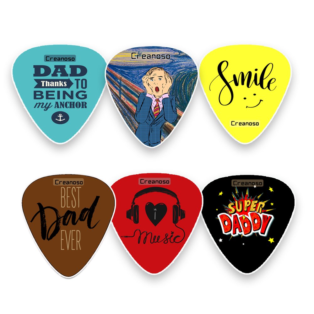 Creanoso Dad Guitar Picks Celluloid Medium (12Pack)  Best Dad Ever  Unique Gifts For Superhero Fathers Day And Daddy Birthday