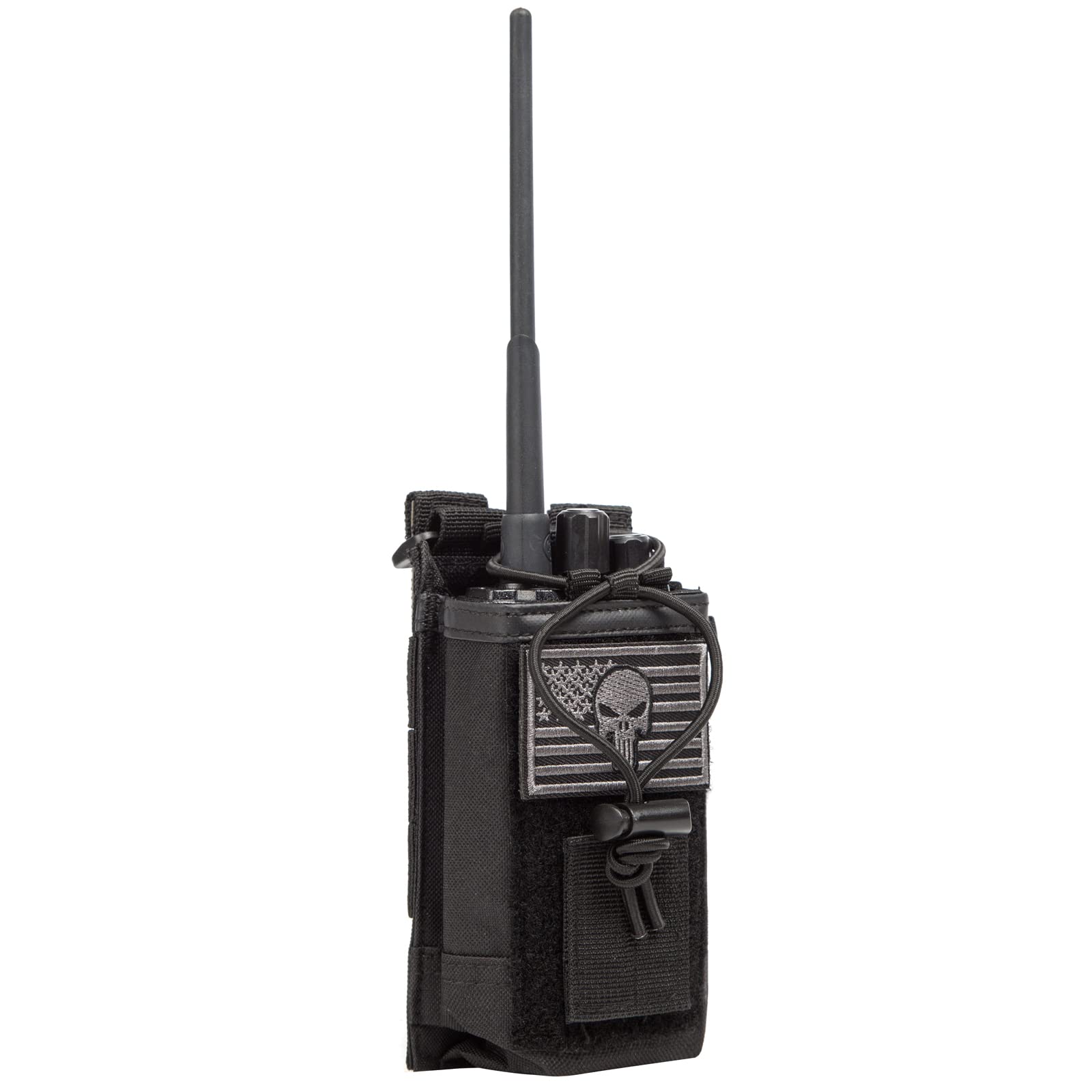 Radio Holder Radio Pouch Molle Radio Holster Tactical Radio Holder Radio Case Duty Belt Accessories Military Heavy Duty Radio Bag For Walkie Talkies Adjustable Storage With Patch(Punisher Skull Flag)