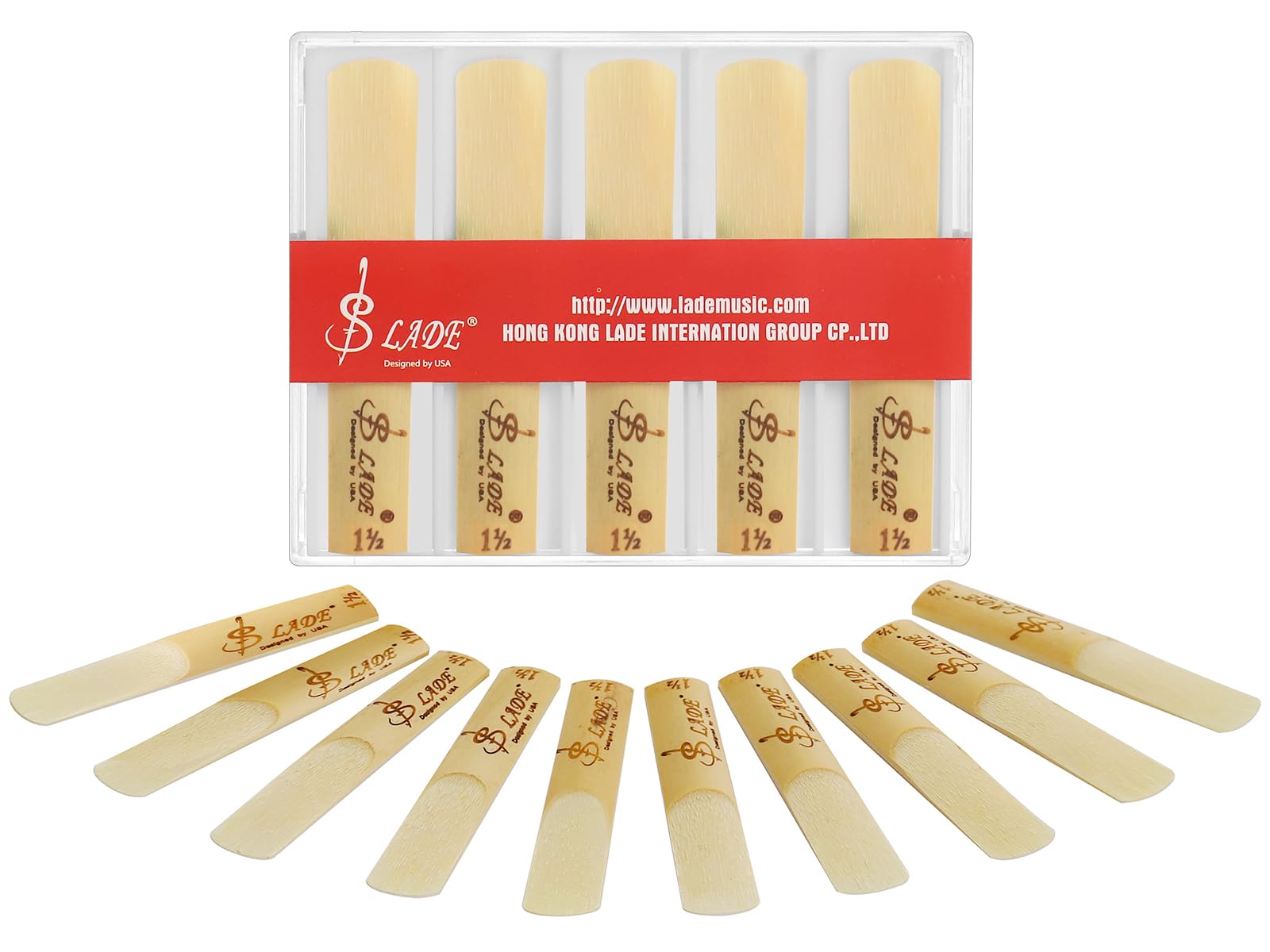 Suewio 10 Pack Bb Clarinet Reeds With Plastic Box, Strength 1.5 Reeds For Clarinet, Thinner Reed Tip & Unfiled Cut, Traditional