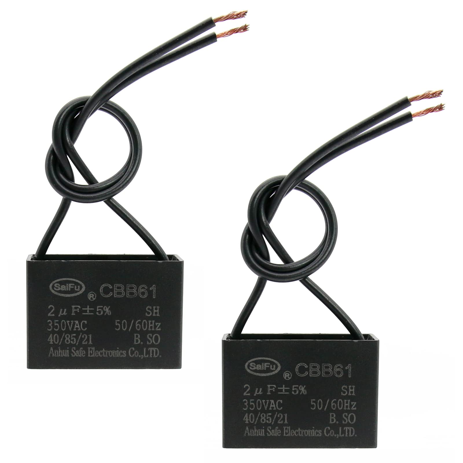Akzytue Cbb61 Capacitor 2Uf 350V Ac Ceiling Fan 2 Wire 50/60Hz For Electric Fan Generator Pump Motor (2 Pack )