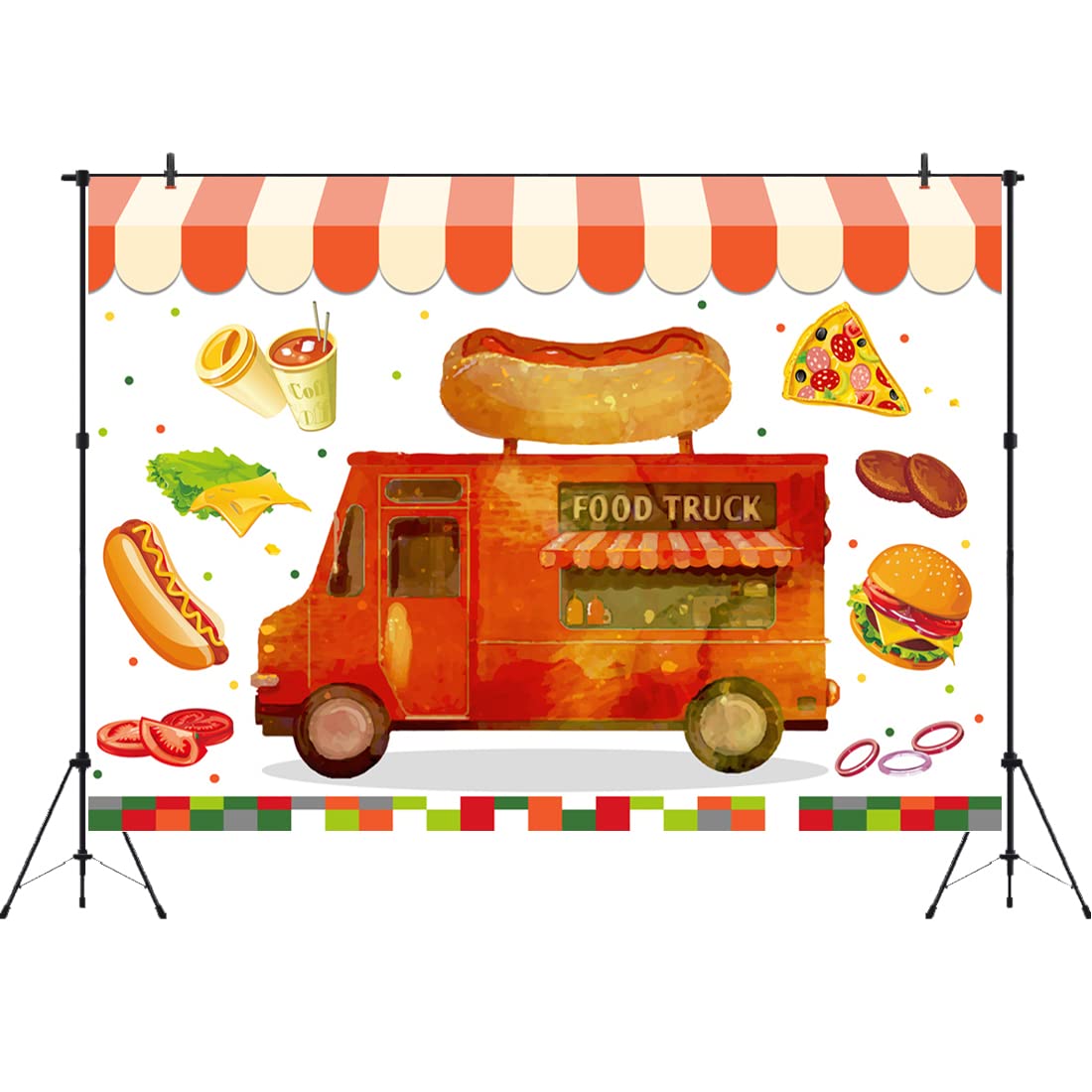 Aperturee Food Truck Backdrop 7X5Ft Hot Dog Pizza Hamburger Coffee Truck Shop Photography Background Birthday Baby Girl Kids Bab