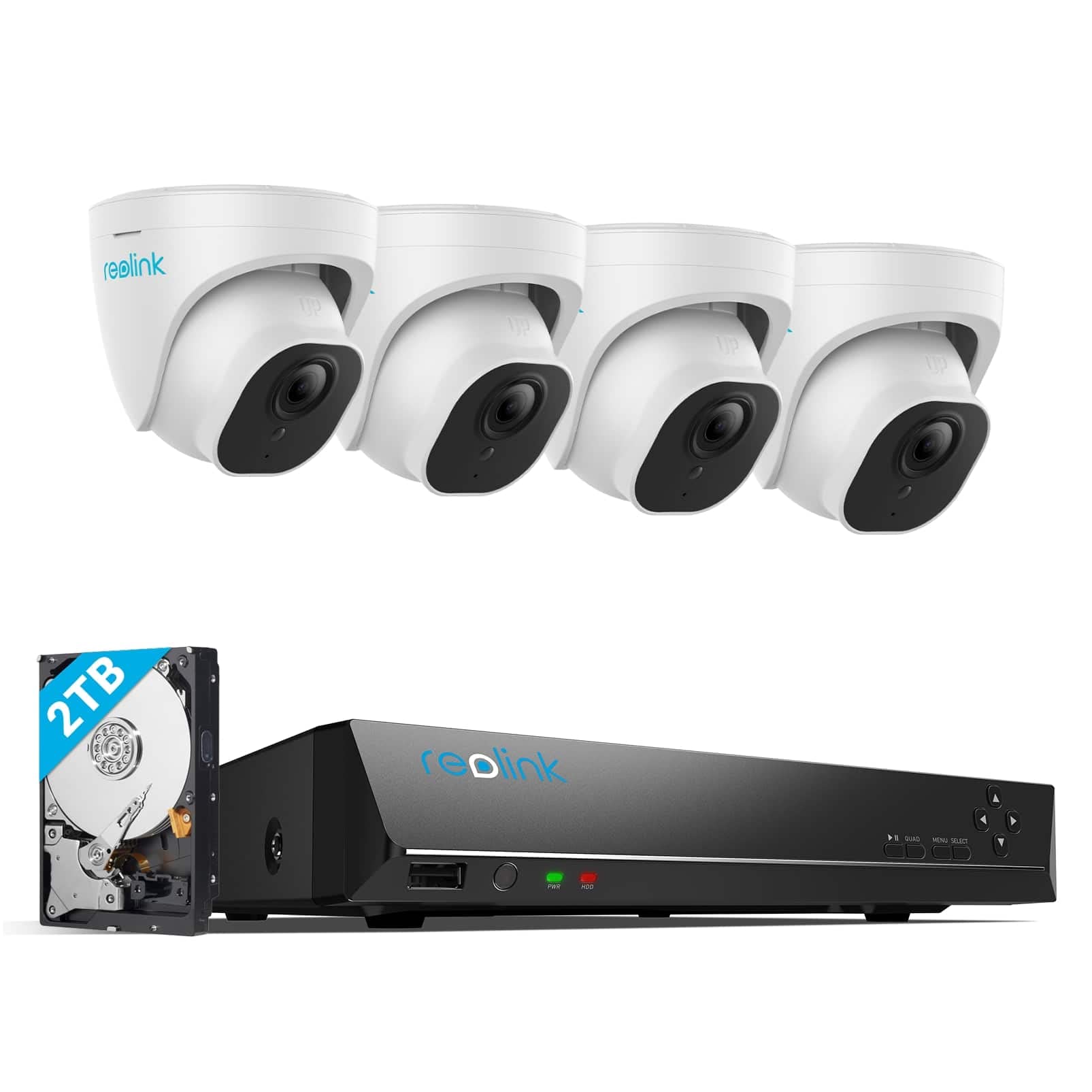 Reolink 4K Security Camera System, 4Pcs H.265 Poe Wired Turret Cameras With Person Vehicle Detection, 4K/8Mp 8Ch Nvr With 2Tb Hdd For 24 7 Recording, Rlk8 800D4