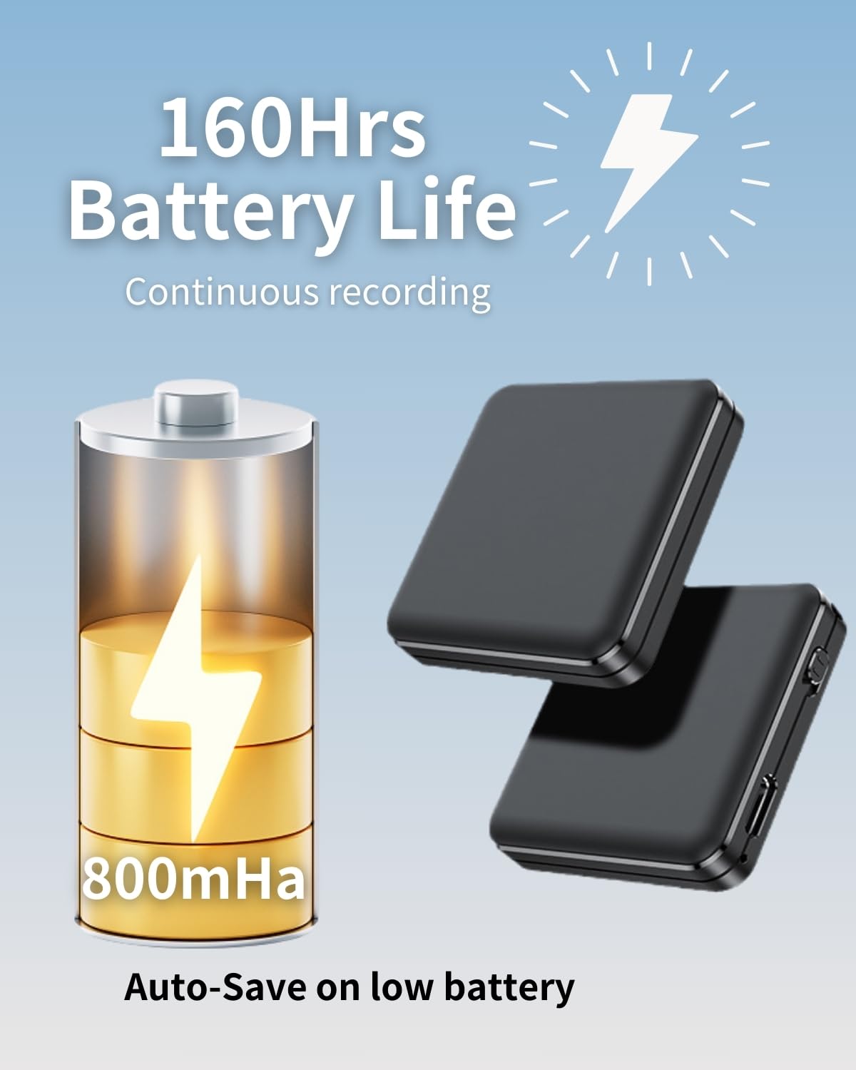 64G Magnetic Voice Recorder   160 Hrs Battery Life, 800 Hrs Storage, 1536Kpbs   Voice Activated, One Button Recording, Phone And