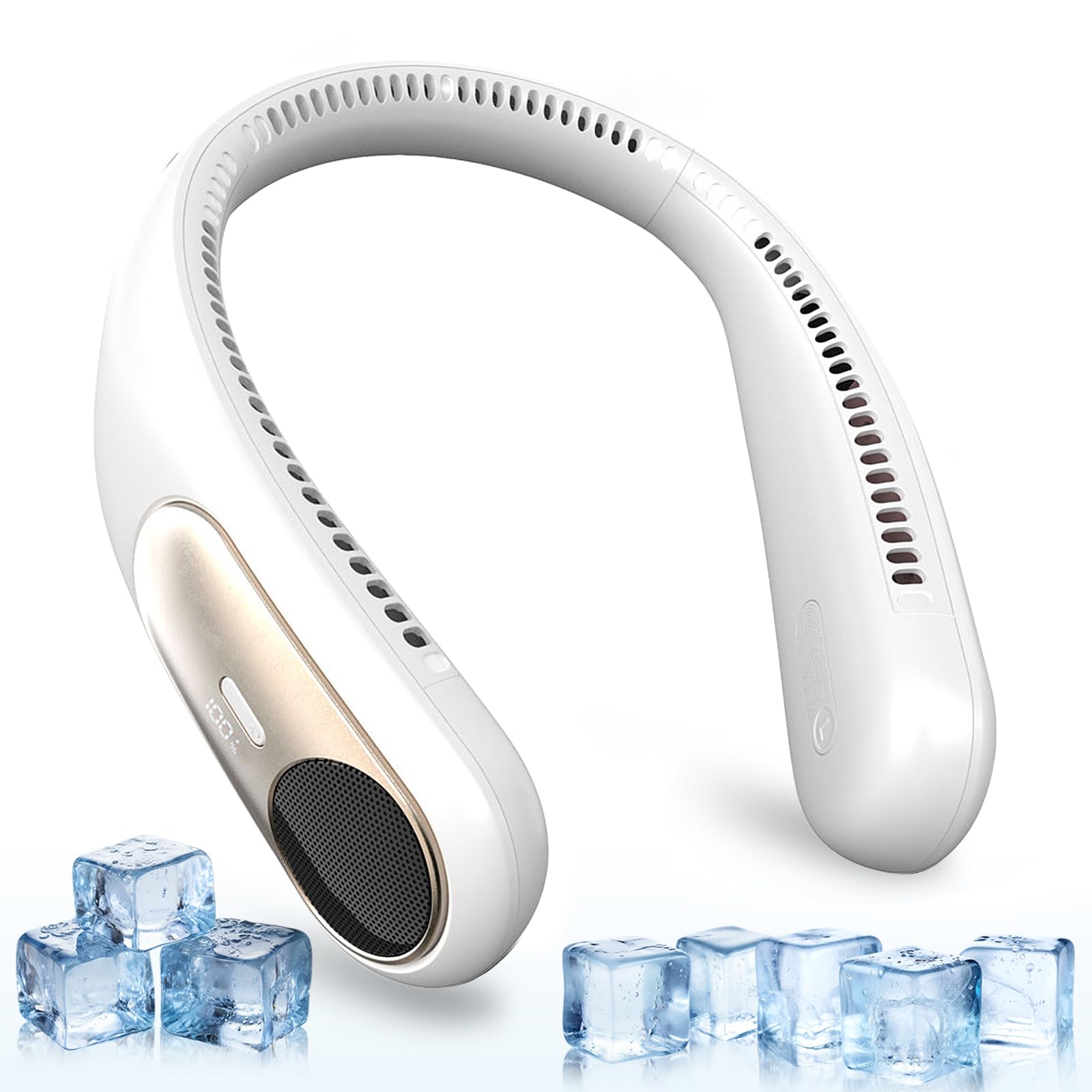 Portable Neck Fan,Personal Wearable Bladeless Fan,LED Display,4-Speeds,6000mAh USB Rechargeable,360 Strong Cooling Wind,Hands Fr