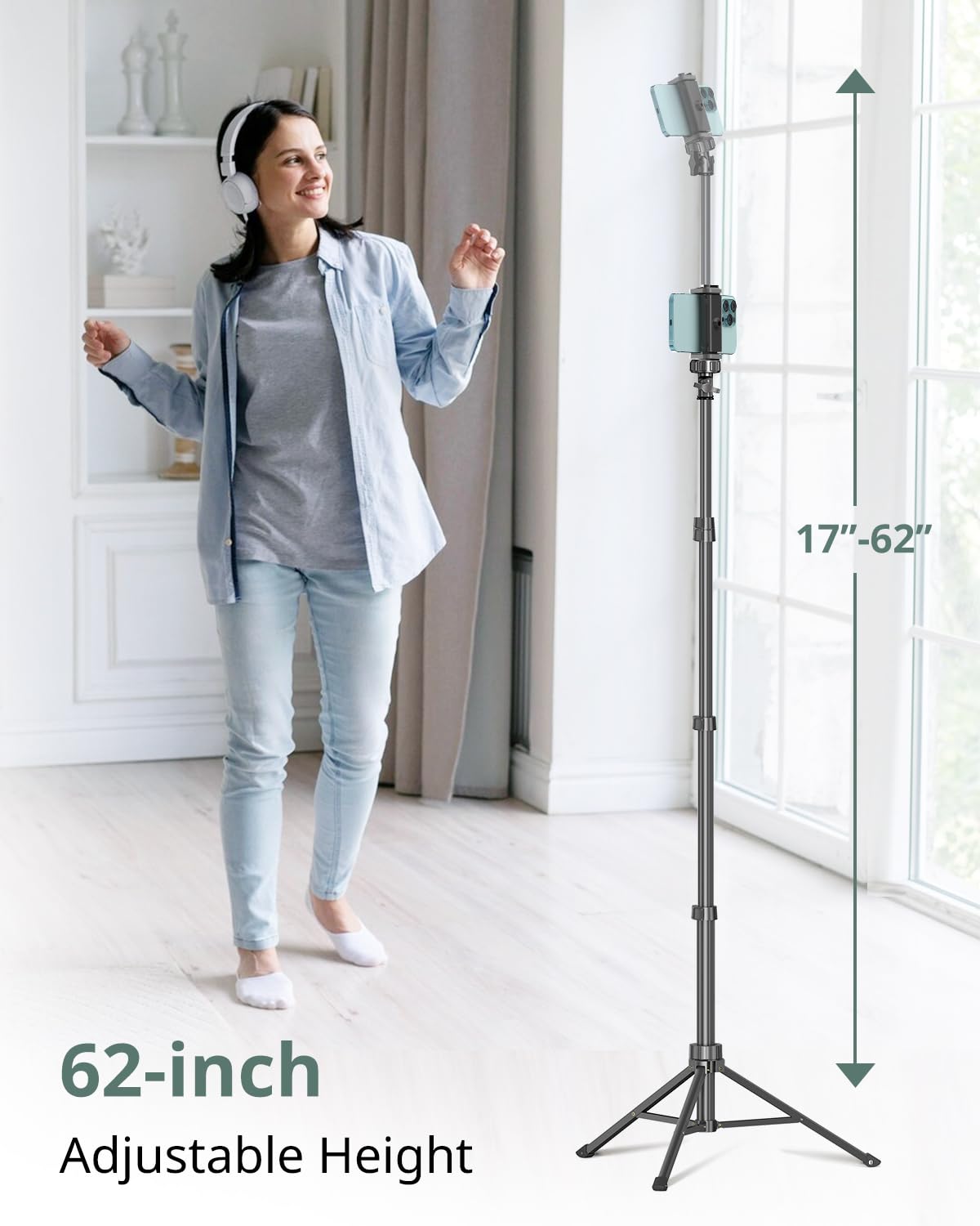 Sensyne 62' Phone Tripod & Selfie Stick, Extendable Cell Phone Tripod Stand With Wireless Remote And Phone Holder, Compatible With Iphone Android Phone, Camera