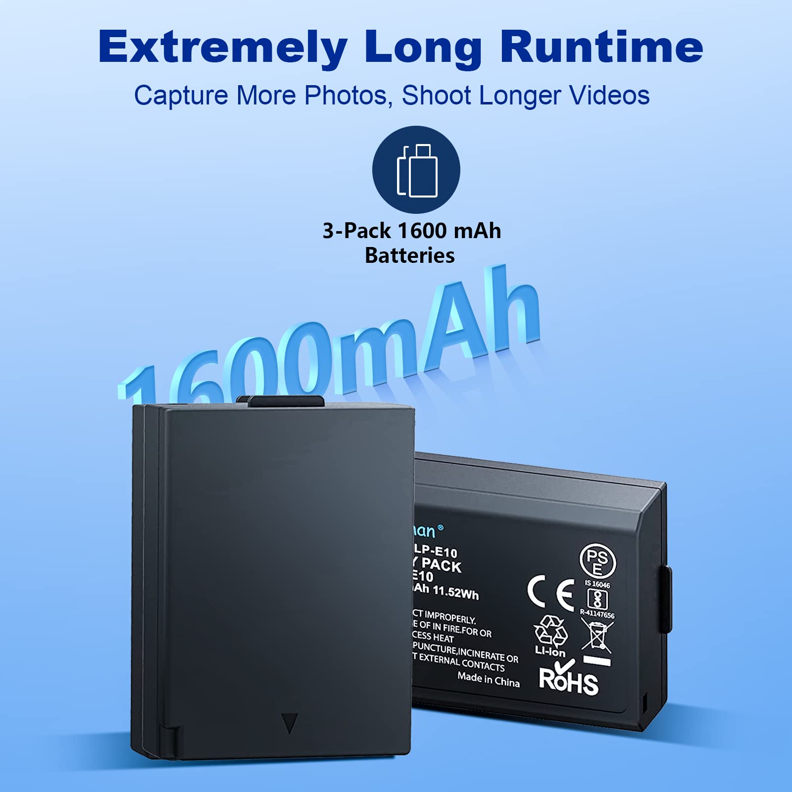 Artman Upgraded Lp E10 Battery And Usb C Dual Lcd Charger For Canon Eos Rebel T6 T7 T3 T5 T100, Eos 1100D/ 1200D/ 1300D/ 2000D,