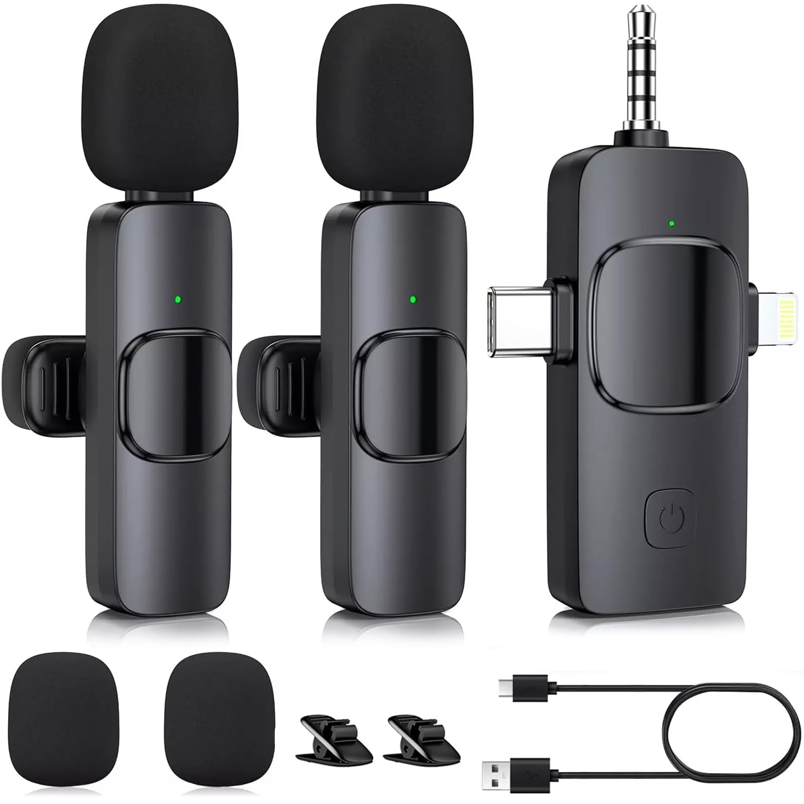 3 In 1 Wireless Microphone For Iphone, Camera, Iphone Mic, Usb C Microphone, Wireless Lavalier Microphone, Professional Mini Mic
