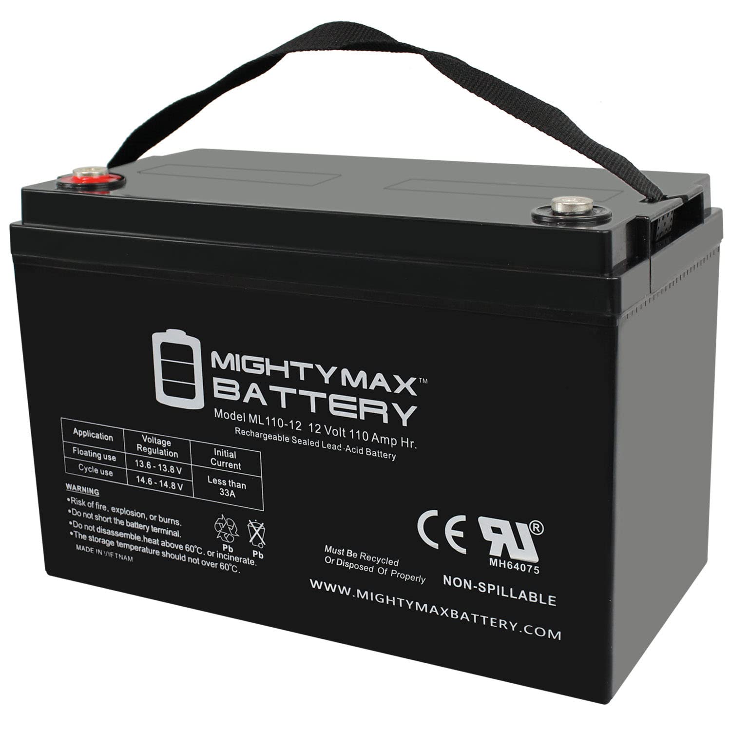 Mighty Max Battery 12V 110Ah Battery Replacement For Agm Type, 110 Amp, Model# Ub 121100